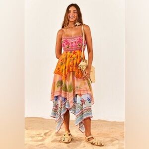 farm rio red jungle scarf wrap midi dress Farm Rio - Jungle Red Scarf Wrap Midi Dress